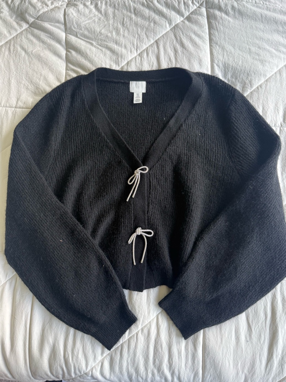 H&M Black Crystal Bow Tie-Front Women's Sweater - Picture 7 of 7